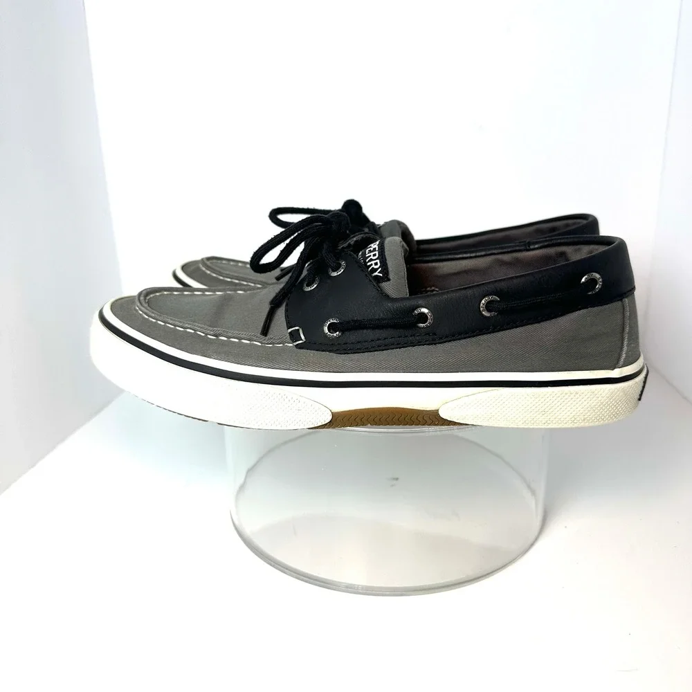Sperry Top-Sider Mens Grey Black Canvas Leather Boat Shoes‎ STS22946 Size 9